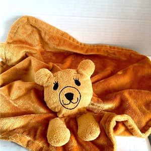 Teddy Bear Security Lovey Blanket 17x18” Embroidered Eyes
